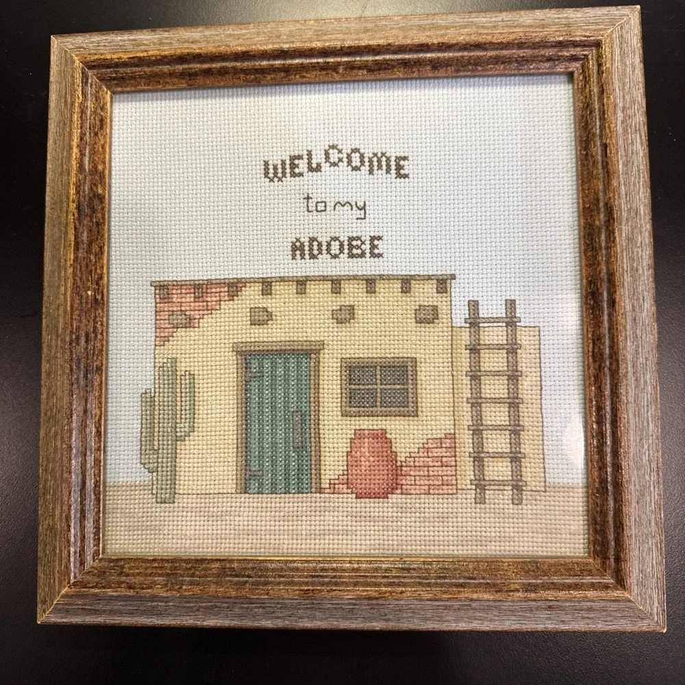 Vintage Welcome Finished Framed Cross Stitch Southwestern 